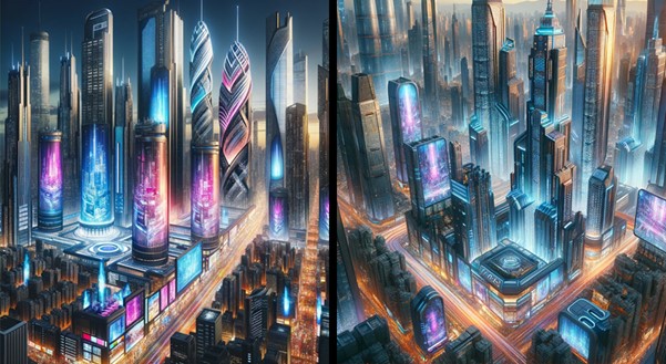 پرامپت مناظر شهری آینده نگر(Futuristic cityscapes)