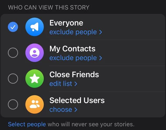 حریم خصوصی استوری تلگرام
